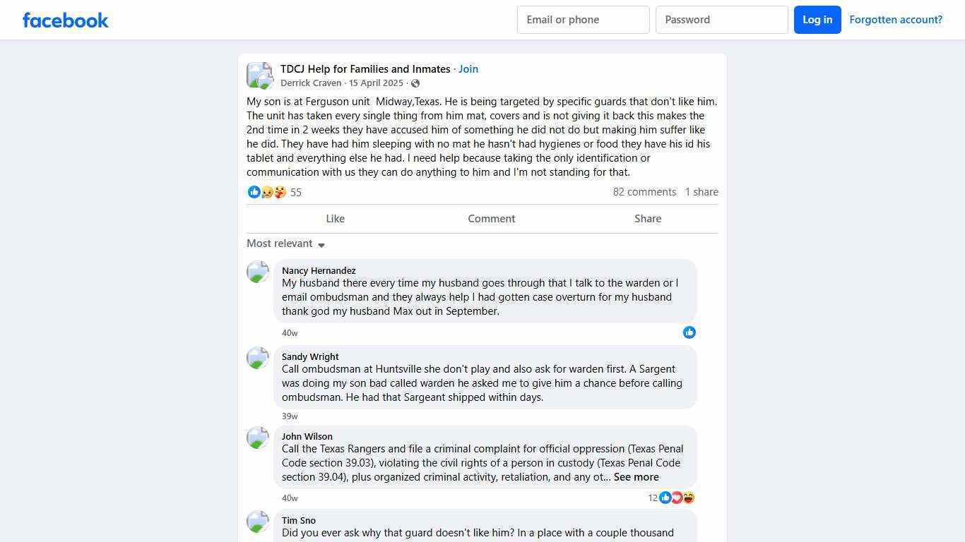 TDCJ Help for Families and Inmates | My son is at Ferguson unit Midway,Texas | Facebook