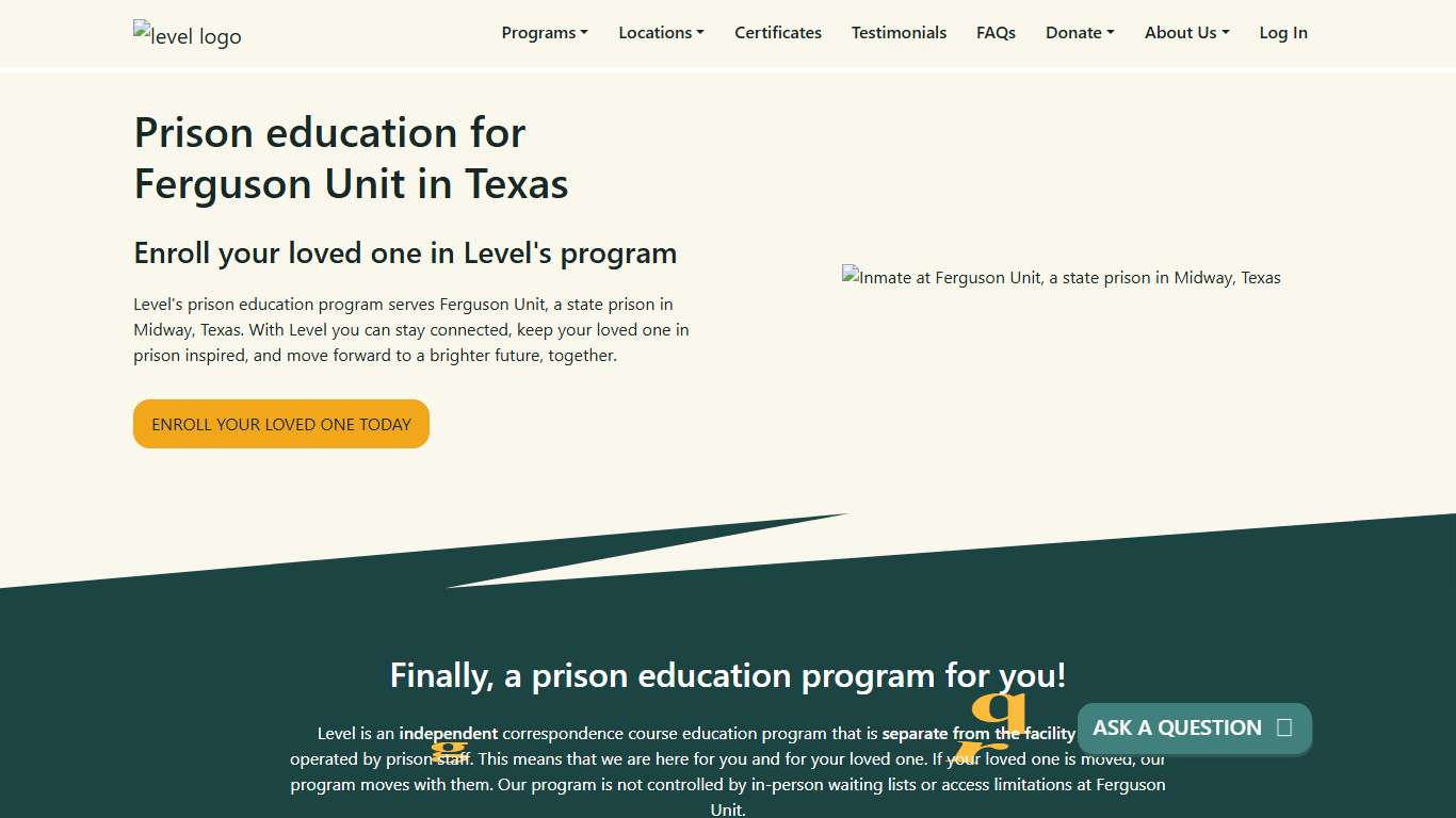 Prison Education For Ferguson Unit - Level